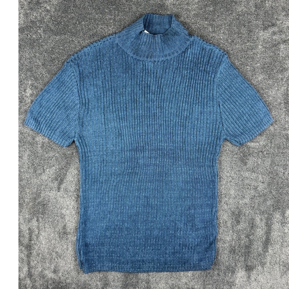 Vintage Y2K B.Z. Blue Ribbed Mock Neck Knit Top Womens Medium USA Made NWT - Picture 3 of 9